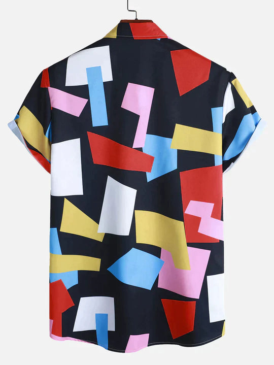 Geometric Color Block Print Button Up Shirt