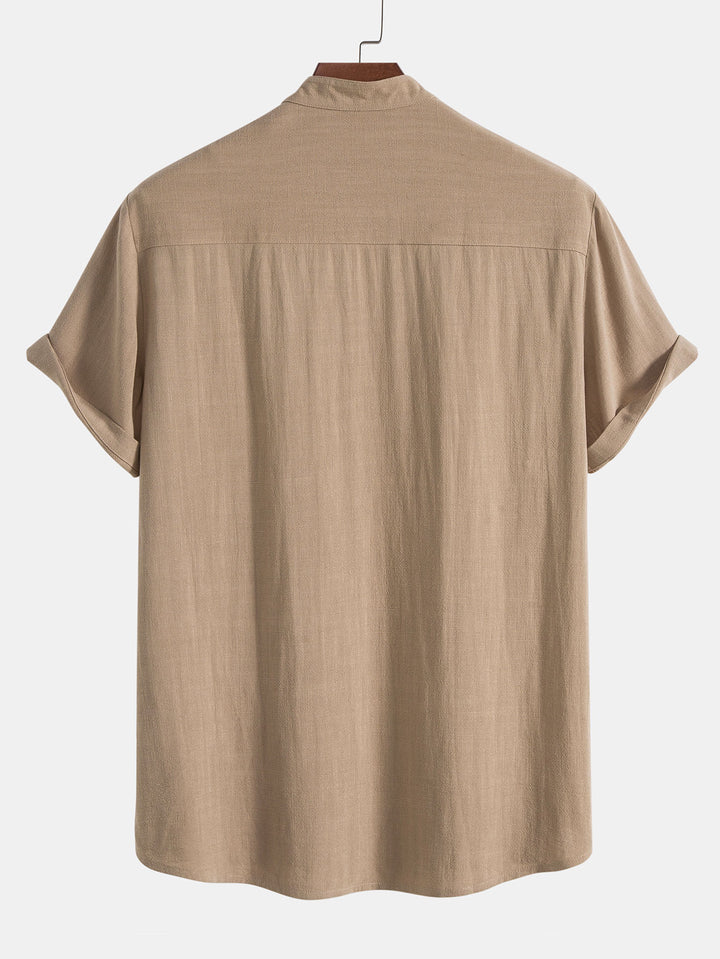 Linen And Rayon Blend Stand Collar Shirt