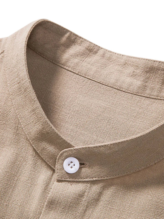 Linen And Rayon Blend Stand Collar Shirt