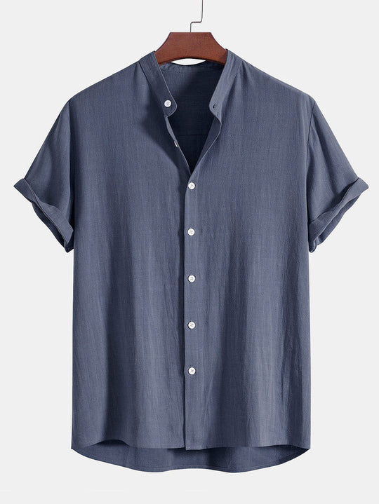 Linen And Rayon Blend Stand Collar Shirt